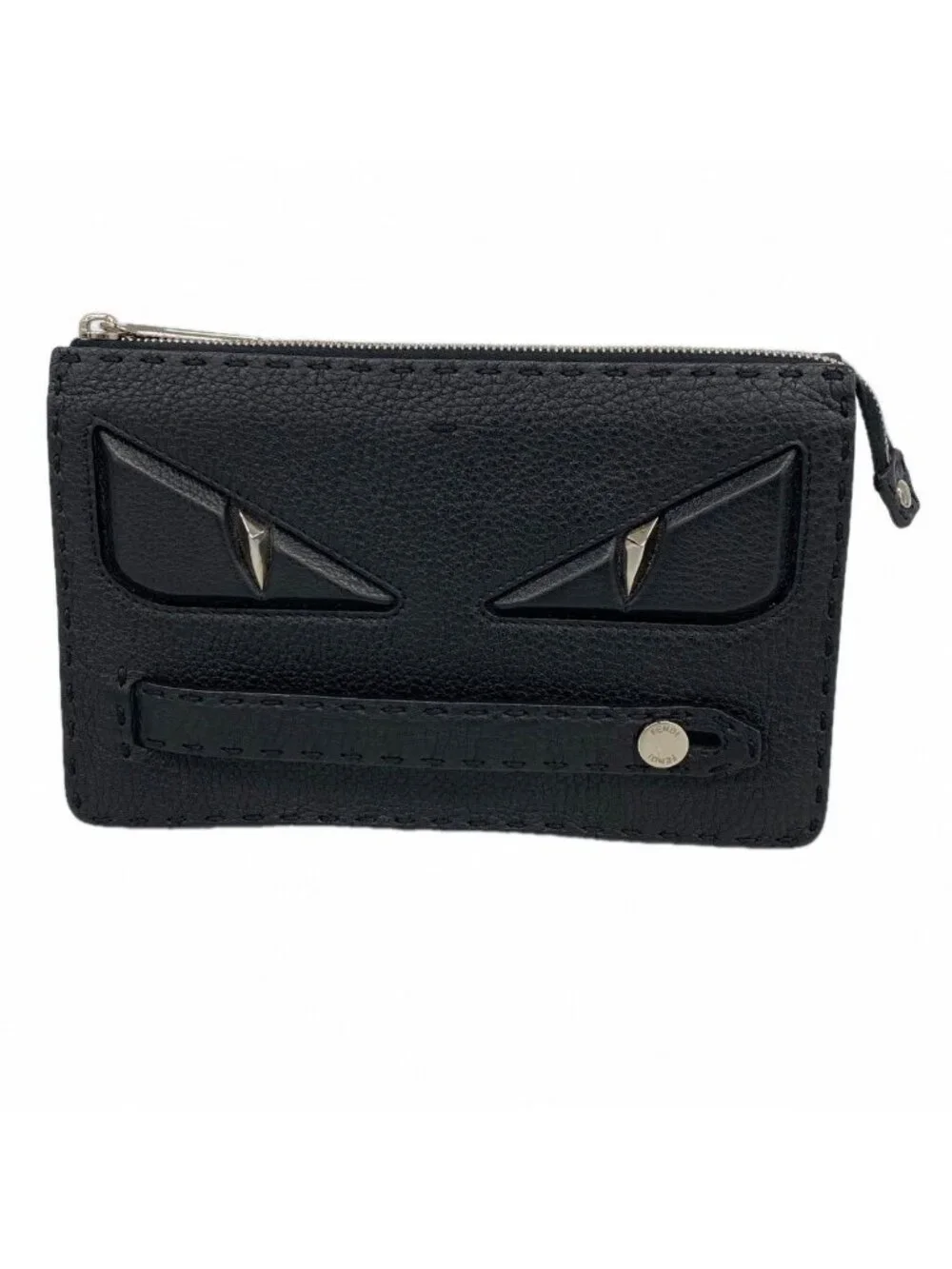 Fendi Clutch Montstar Selleria Leather Black Silver